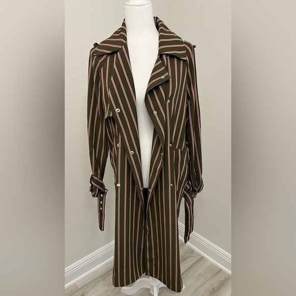 FRNCH Brown/Khaki trench coat/dress with Red& White stripes Size S/M - Picture 3 of 9
